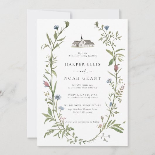 ワイルドフラワーエレガントズマシンプルノモダンナー結婚ズ 招待状 (正面)