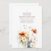 ワイルドフラワーエレガントズミニマリスト洗礼 招待状 (正面/裏面)