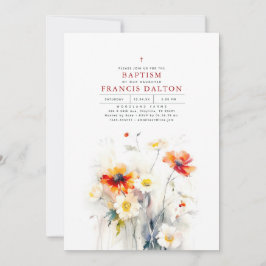 ワイルドフラワーエレガントズミニマリスト洗礼 招待状