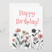 「ワイルドフラワーエレガントズミニマル誕生日カード シーズンカード (正面/裏面)