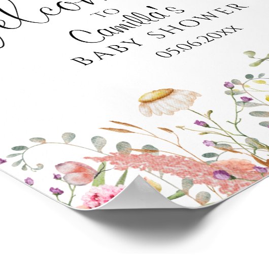 ワイルドフラワーエレガントズメドウ赤ちゃんシャワーへようこそ ポスター (角)