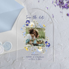 ワイルドフラワーエレガントズ写真結婚式の日付を保存 アクリル招待状