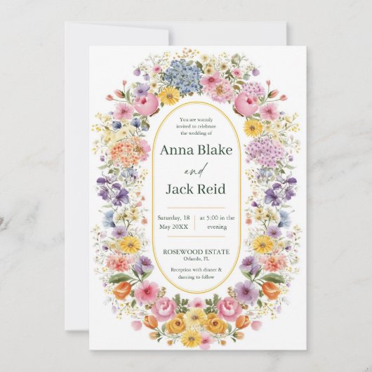 ワイルドフラワーエレガントズ春庭園の結婚式 招待状 (正面)