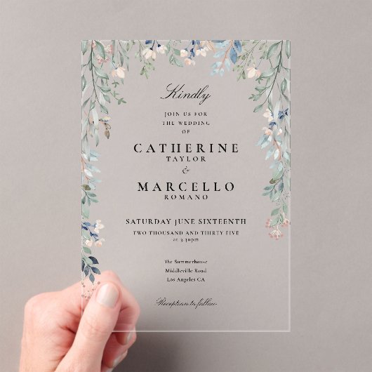 ワイルドフラワーエレガントズ水彩フローラ結婚ズ アクリル招待状 (インサイチュ (ポータブル))