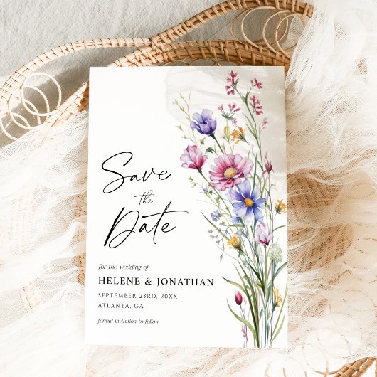 ワイルドフラワーエレガントズ水彩フローラ結婚ズ セーブザデート