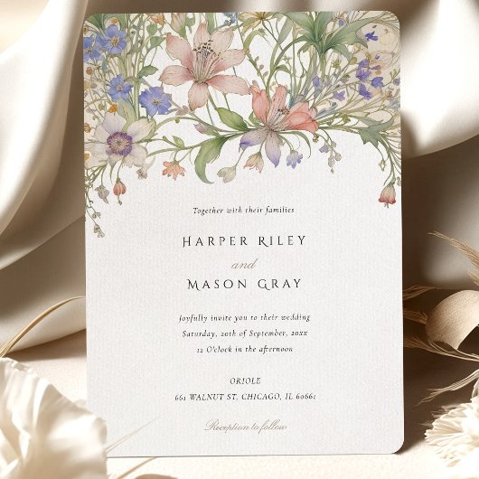 ワイルドフラワーエレガントズ結婚デリケートなパステル花模様 招待状