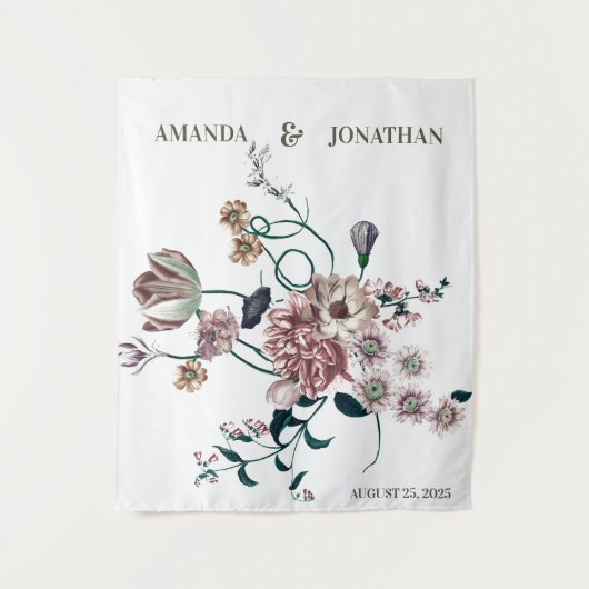 ワイルドフラワーエレガントズ結婚フォトブース背景 タペストリー (正面)