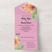 ワイルドフラワーエレガントズ赤面ピンク秋フローラ結婚ズ オールインワン招待状 (内側)