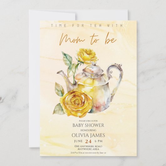 ワイルドフラワーエレガントティーパーティーの赤ちゃんシャワー 招待状 (正面)
