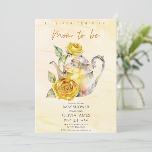 ワイルドフラワーエレガントティーパーティーの赤ちゃんシャワー 招待状 (スタンド正面)