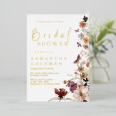 ワイルドフラワーエレガントテーマボホブライダルシャワー 箔招待状 (立ち正面)