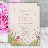 ワイルドフラワーエレガントバタフライガール1st誕生日 招待状