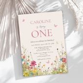 ワイルドフラワーエレガントバタフライガール1st誕生日 招待状