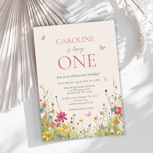 ワイルドフラワーエレガントバタフライガール1st誕生日 招待状