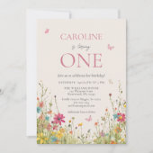 ワイルドフラワーエレガントバタフライガール1st誕生日 招待状 (正面)