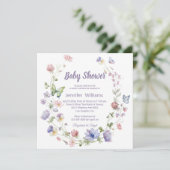 ワイルドフラワーエレガントパープルのシックな女の子の赤ちゃんシャワー 招待状 (スタンド正面)