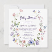 ワイルドフラワーエレガントパープルのシックな女の子の赤ちゃんシャワー 招待状 (正面)