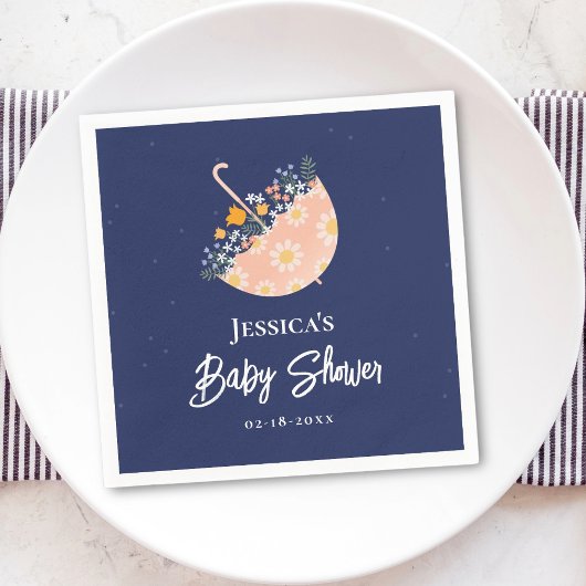 ワイルドフラワーエレガントピンクの傘の赤ちゃんシャワー スタンダードカクテルナプキン