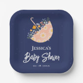 ワイルドフラワーエレガントピンクの傘の赤ちゃんシャワー ペーパープレート (正面)