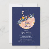 ワイルドフラワーエレガントピンクの傘の赤ちゃんシャワー 招待状 (正面)