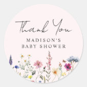 ワイルドフラワーエレガントピンクの赤ちゃんシャワーありがとう ラウンドシール (正面)