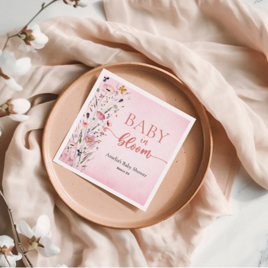 ワイルドフラワーエレガントピンクの赤ちゃんシャワー スタンダードカクテルナプキン