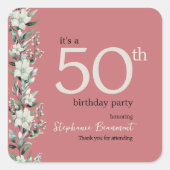 ワイルドフラワーエレガントピンクサプライズ50誕生日 スクエアシール (正面)