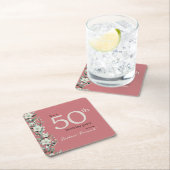 ワイルドフラワーエレガントピンクサプライズ50誕生日 スクエアペーパーコースター (インサイチュ)