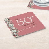 ワイルドフラワーエレガントピンクサプライズ50誕生日 スクエアペーパーコースター (アングル)