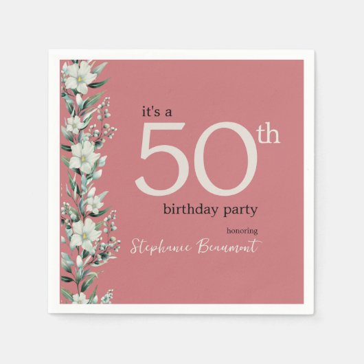 ワイルドフラワーエレガントピンクサプライズ50誕生日 スタンダードカクテルナプキン (正面)