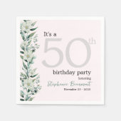 ワイルドフラワーエレガントピンクサプライズ50誕生日Na スタンダードカクテルナプキン (正面)