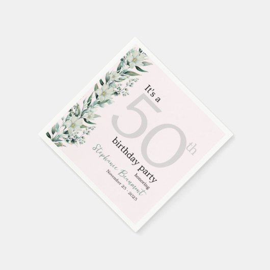 ワイルドフラワーエレガントピンクサプライズ50誕生日Na スタンダードカクテルナプキン (角)