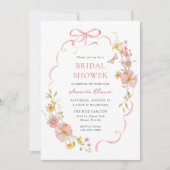 ワイルドフラワーエレガントピンクボウブライダルシャワー 招待状 (正面)