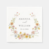 ワイルドフラワーエレガントピンクボウ結婚ズ スタンダードカクテルナプキン (正面)