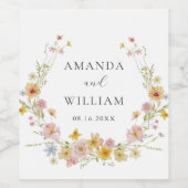 ワイルドフラワーエレガントピンクボウ結婚ズ ワインラベル (シングルラベル)