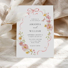 ワイルドフラワーエレガントピンクボウ結婚ズ 招待状