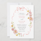 ワイルドフラワーエレガントピンクボウ結婚ズ 招待状 (正面)