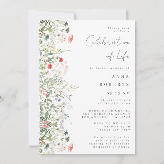 ワイルドフラワーエレガントフィールドお祝い・オブ・ライフ 招待状 (正面)