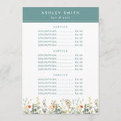 ワイルドフラワーエレガントフィールド価格 メニュー (裏面)