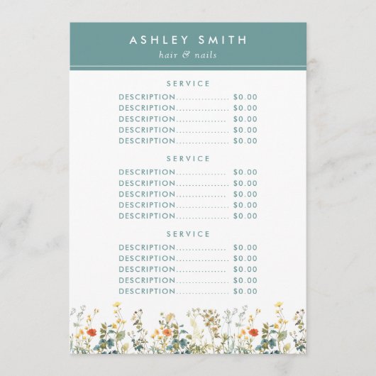 ワイルドフラワーエレガントフィールド価格 メニュー (正面)