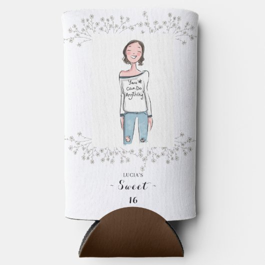 ワイルドフラワーエレガントフォトスウィート16誕生日 スリム缶クーラー (正面)