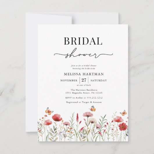 ワイルドフラワーエレガントフォトブライダルシャワー 招待状 (正面)
