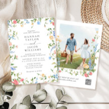 ワイルドフラワーエレガントフォトQRコードRSVP結婚's