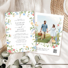 ワイルドフラワーエレガントフォトQRコードRSVP結婚's 招待状