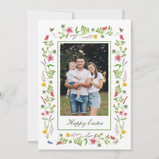 ワイルドフラワーエレガントフレームイースターのグリーティングカード 案内状 (正面)
