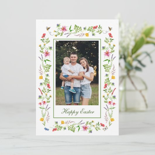 ワイルドフラワーエレガントフレームイースターのグリーティングカード 案内状 (スタンド正面)