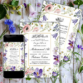 ワイルドフラワーエレガントフレームムスリム結婚ズニカ 招待状