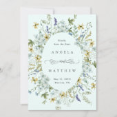 ワイルドフラワーエレガントフレーム結婚のフォトミント セーブザデート (正面)