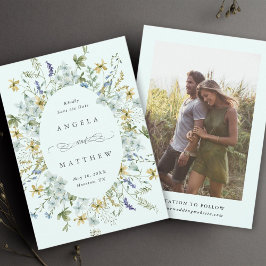 ワイルドフラワーエレガントフレーム結婚のフォトミント セーブザデート