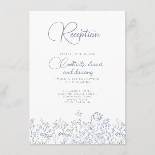 ワイルドフラワーエレガントフローラほこりっぽいウェディングレセプション エンクロージャーカード (正面)